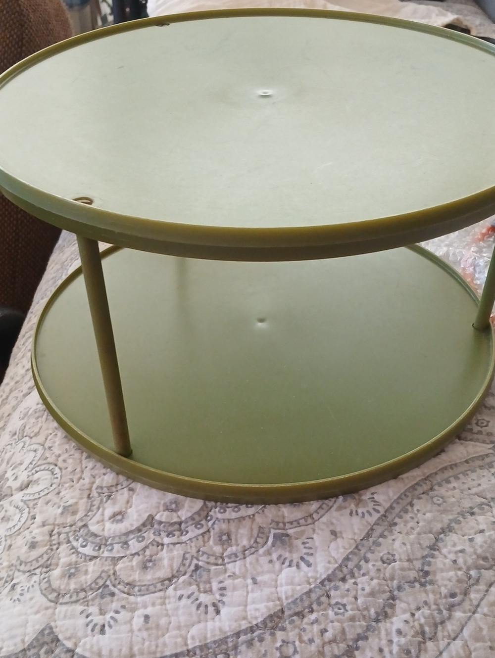 Round Olive Green Two-Tier Accent Table